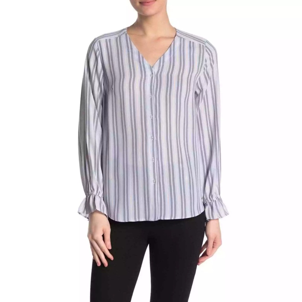 TTahari Striped Button Front Blouse | L